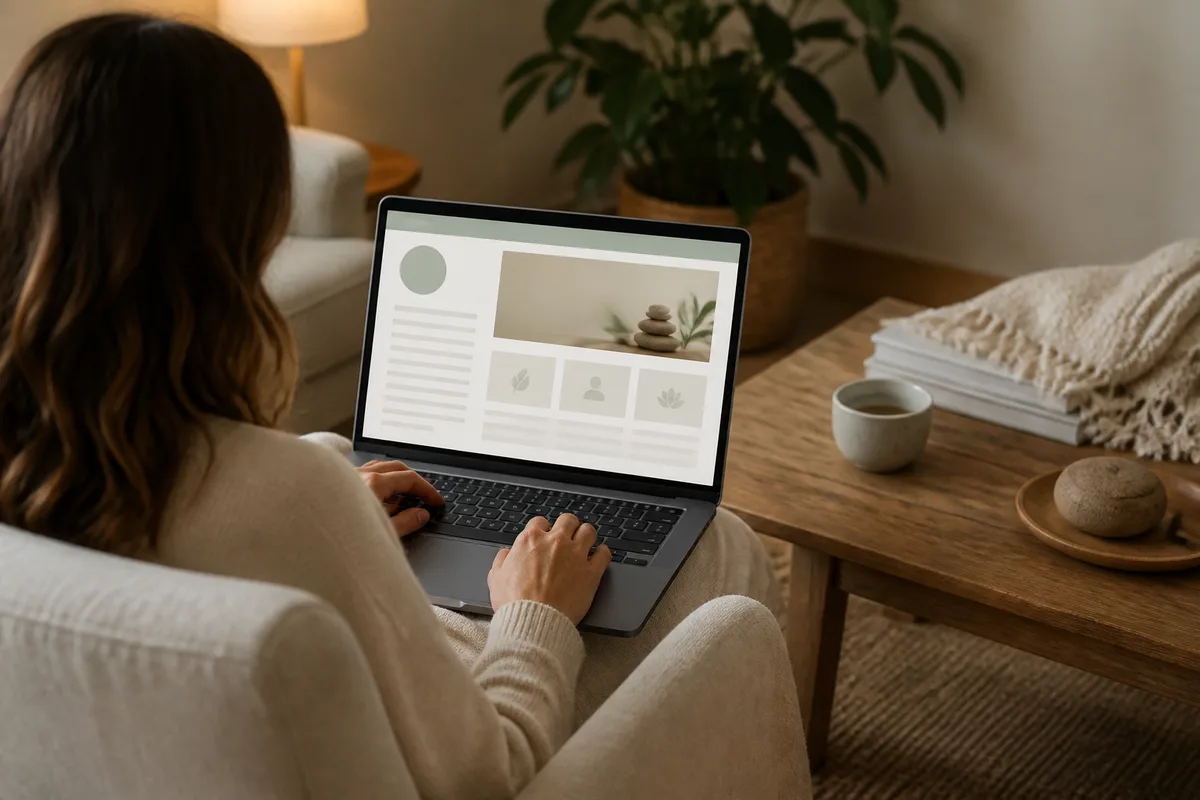 Une personne consulte les informations professionnelles d un praticien sur un ordinateur portable