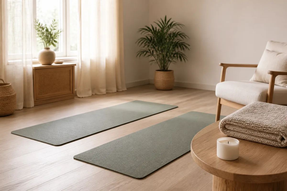 Deux tapis de pratique disposés dans une pièce calme baignée de lumière naturelle